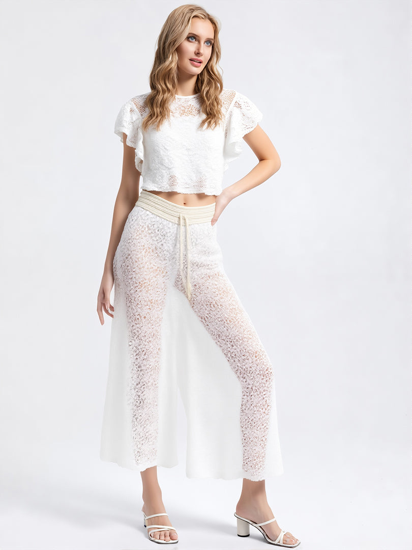 Pantalón Boho Chic de Encaje – Elegancia Natural en Blanco