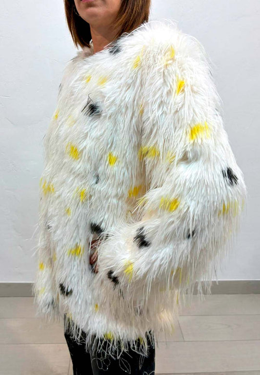 Abrigo shaggy lunares amarillos