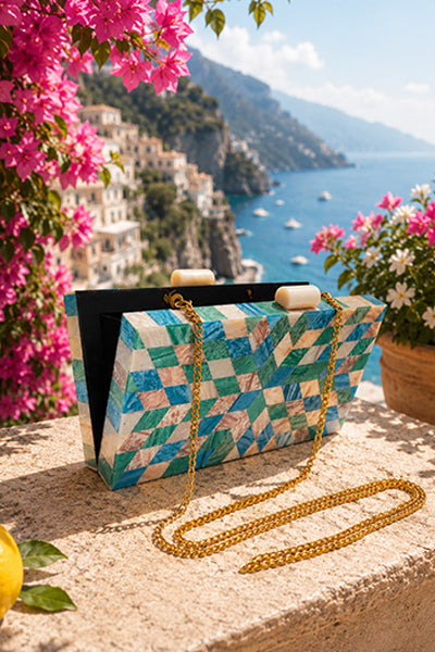 Bolso Nácar Geométrico Verde Brillo