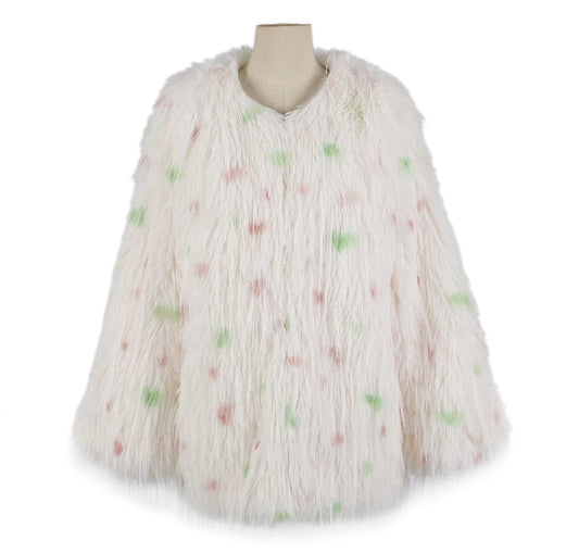 Abrigo shaggy lunares rosas