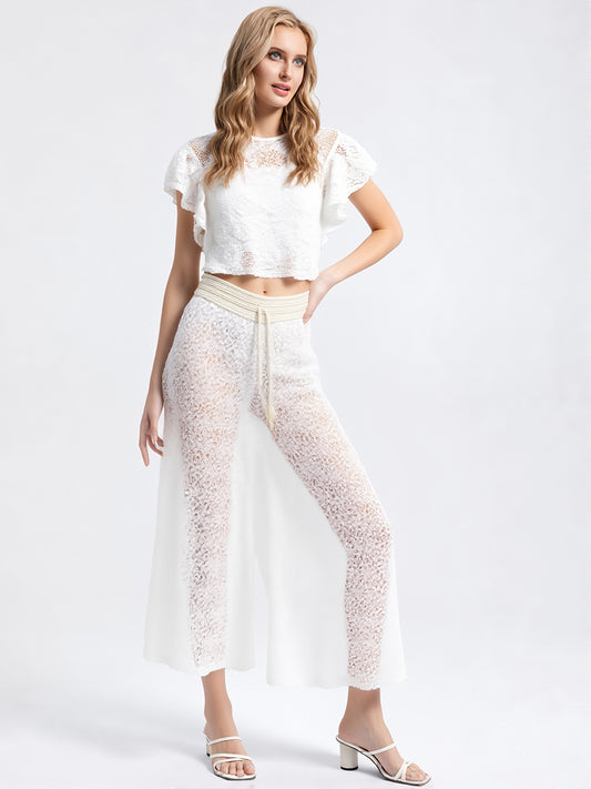 Pantalón Boho Chic de Encaje – Elegancia Natural en Blanco