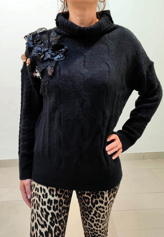 Jersey Black Luxury Flower