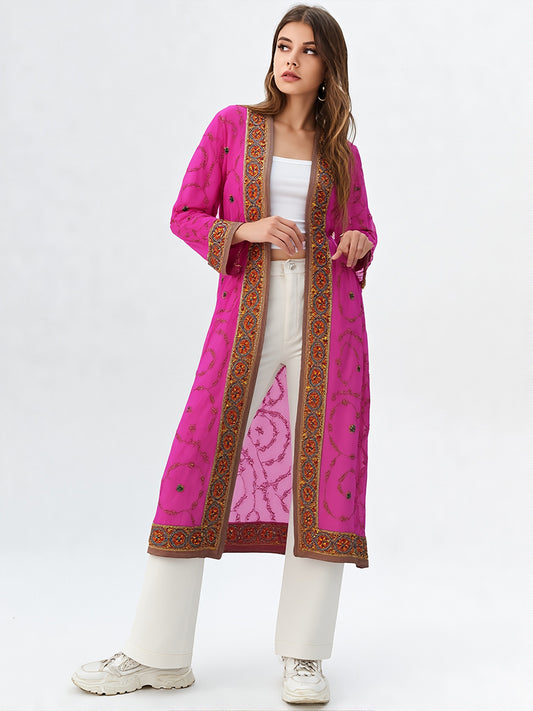 Sari largo bordado color fucsia