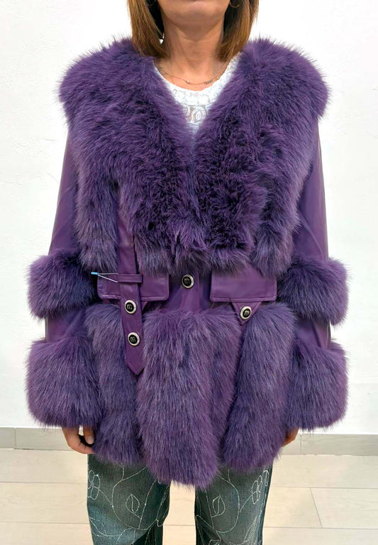 Abrigo joya piel púrpura