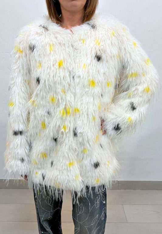 Abrigo shaggy lunares amarillos