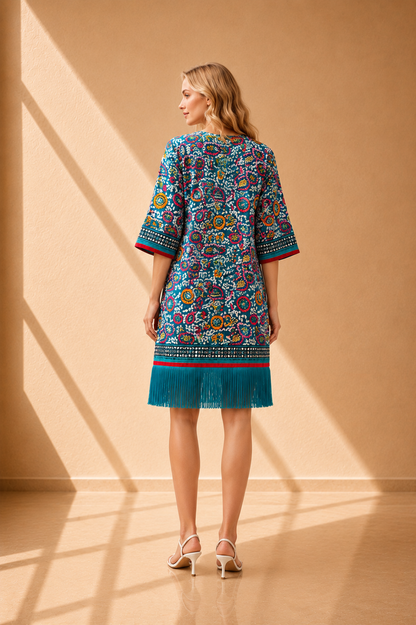 Kimono Floral con Flecos