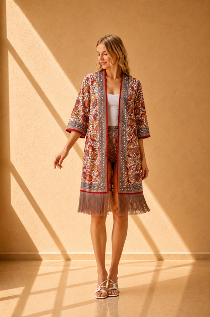 Kimono Floral con Flecos