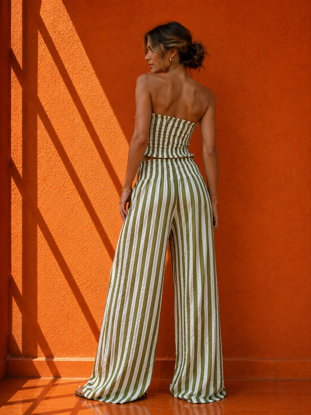 Conjunto Rayas Marbella – Top Bandeau y Pantalón Palazzo